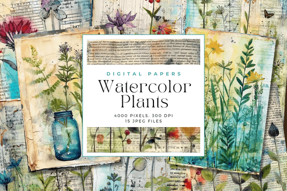 Download Watercolor Plants Junk Journal Pages - Watercolor plants Collection