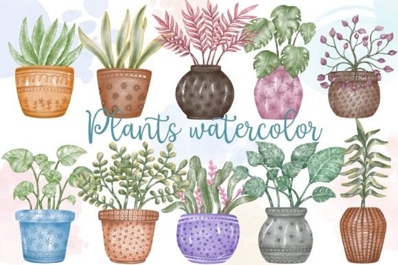 Download Watercolor Plants Pot (clip Art) - Watercolor plants Collection