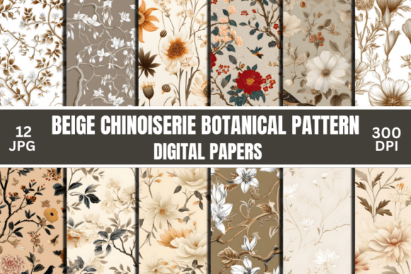 Download Beige Chinoiserie Botanical Pattern - Botanical pattern Collection