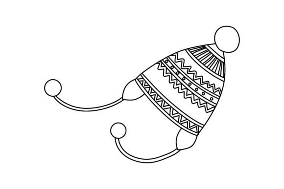 Download Black Outline of Knitted Hat with Pompom - Pompom Collection