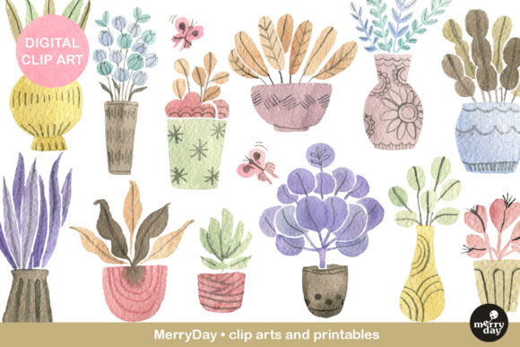 Download Watercolor Plants in Vintage Pastel - Watercolor plants Collection