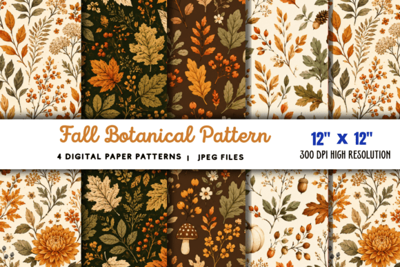 Download Fall Botanical Pattern Digital Paper 5 - Botanical pattern Collection