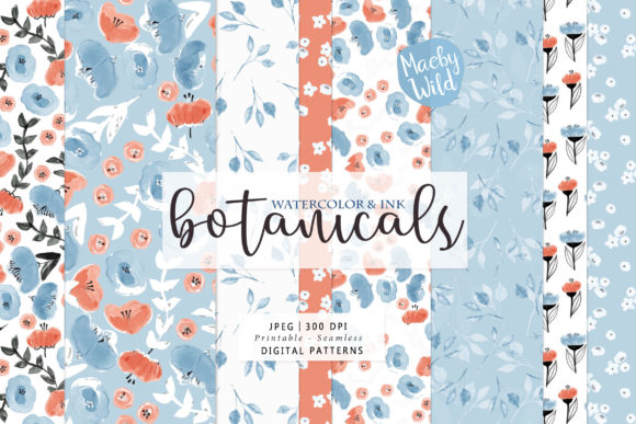 Download Watercolor and Ink Botanical Pattern - Botanical pattern Collection