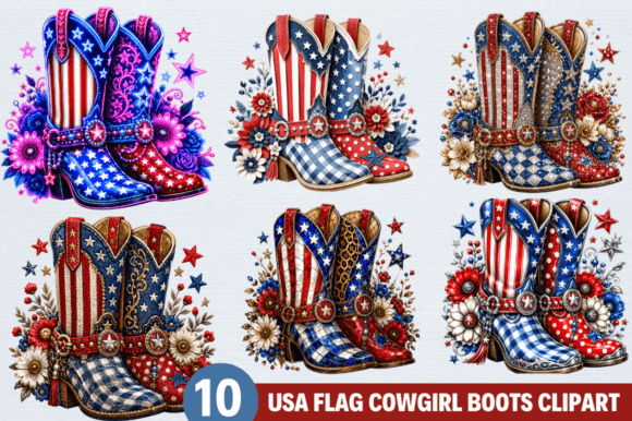 Download Patriotic Cowgirl Boots Clipart Bundle - Boots Collection